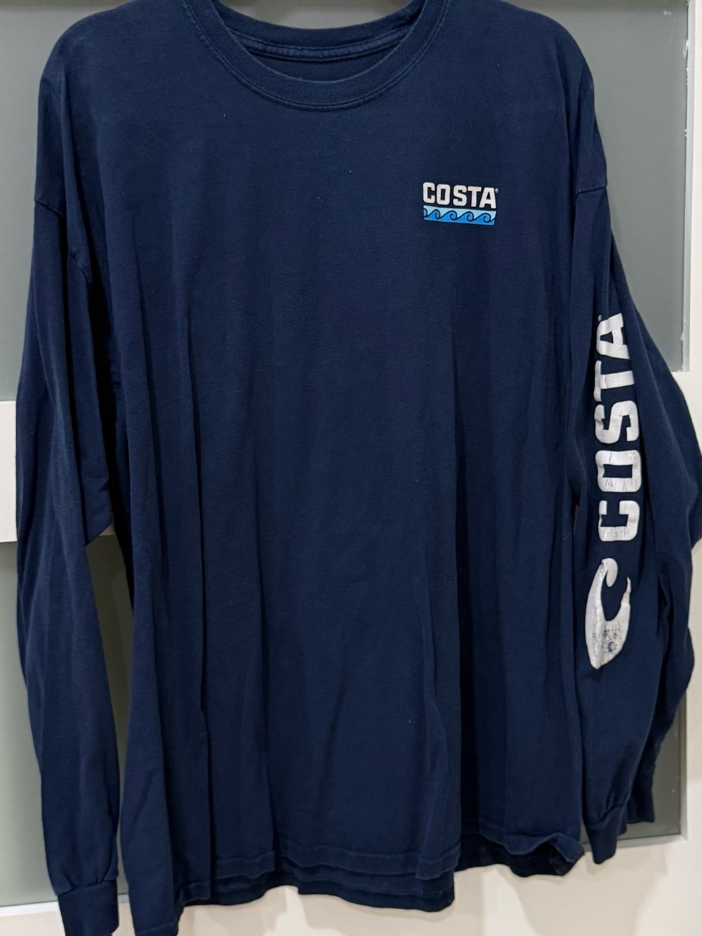 Costa Navy Long-Sleeve Logo Tee with Sleeve Branding